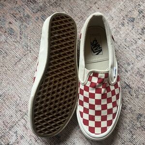 Vans Red and White Checkered Slip-On Sneakers